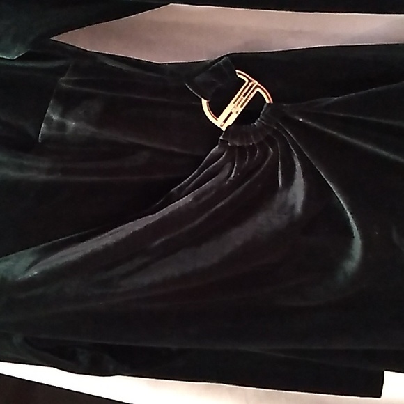 Draped Boat-Neck Velvet Sheath Dress HUNTER GREEN - Picture 2 of 5